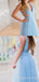 Sky Blue Tulle Sparkly Long Evening Prom Dresses, A-line Custom Prom Dress, MR8268
