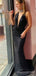 Sexy Deep V Neck Black Sequin Long Evening Prom Dresses,Mermaid Halter Custom Prom Dresses, MR8272