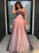 One Shoulder Gradient Tulle Long Evening Prom Dresses, A-line Pink Custom Prom Dress, MR8280