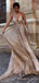Deep V Neck Gold Sequin Long Evening Prom Dresses, Spaghetti Straps A-line Sparkly Custom Prom Dresses, MR8287