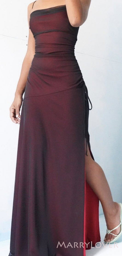 Sexy Sheath Black Tulle Long Mermaid Evening Prom Dresses, Spaghetti Straps Custom Prom Dresses, MR8290