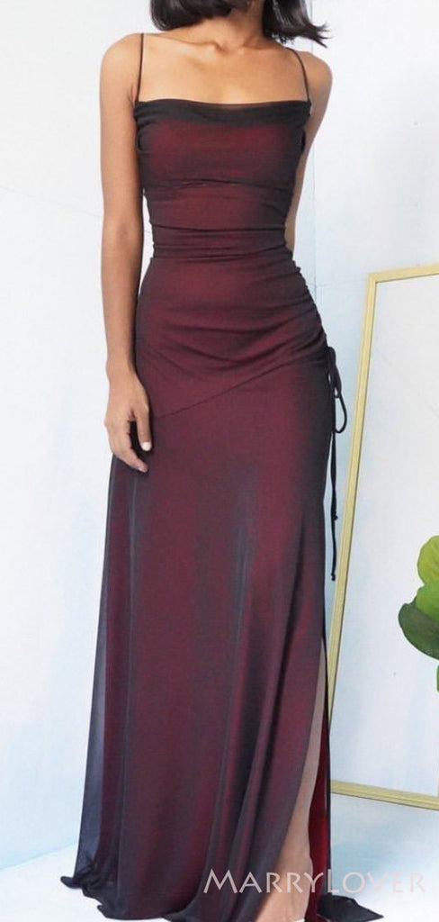 Sexy Sheath Black Tulle Long Mermaid Evening Prom Dresses, Spaghetti Straps Custom Prom Dresses, MR8290