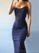 Navy Blue Mermaid Sparkly Long Evening Prom Dresses, Spaghetti Straps Custom Prom Dresses, MR8304