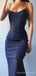 Navy Blue Mermaid Sparkly Long Evening Prom Dresses, Spaghetti Straps Custom Prom Dresses, MR8304