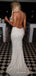 Sexy Backless White Sequin Mermaid Sparkly Long Evening Prom Dresses, Spaghetti Straps Custom Prom Dresses, MR8305