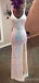 White Sequins V-neck Long Evening Prom Dresses,  Custom Backless  Mermaid Prom Dress, MR8310