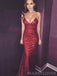 Red Sequins Spaghetti Straps Long V-neck Evening Prom Dresses,  Custom Backless  Mermaid Prom Dress, MR8311