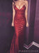 Red Sequins Spaghetti Straps Long V-neck Evening Prom Dresses,  Custom Backless  Mermaid Prom Dress, MR8311