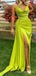 Gold Satin Strapless Long Mermaid Evening Prom Dresses, High Slit Custom Prom Dresses, MR8319