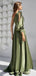 Clover Satin One Shoulder Long Evening Prom Dresses, High Slit Lone Sleeves Custom Prom Dresses, MR8321