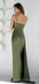 Clover Satin Spaghetti Straps Long Mermaid Evening Prom Dresses, High Slit V-neck Custom Prom Dresses, MR8322