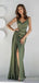 Clover Satin Spaghetti Straps Long Mermaid Evening Prom Dresses, High Slit V-neck Custom Prom Dresses, MR8322