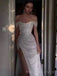 White Sequin Sparkly Off Shoulder A-lin Long Evening Prom Dresses, Custom Side Slit Prom Dress, MR8482