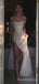 White Sequin Sparkly Off Shoulder A-lin Long Evening Prom Dresses, Custom Side Slit Prom Dress, MR8482