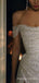 White Sequin Sparkly Off Shoulder A-lin Long Evening Prom Dresses, Custom Side Slit Prom Dress, MR8482