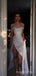 White Sequin Sparkly Off Shoulder A-lin Long Evening Prom Dresses, Custom Side Slit Prom Dress, MR8482