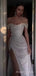 White Sequin Sparkly Off Shoulder A-lin Long Evening Prom Dresses, Custom Side Slit Prom Dress, MR8482