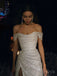 Off Shoulder White A-lin Long Evening Prom Dresses, Custom Side Slit Prom Dress, MR8483