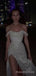 Off Shoulder White A-lin Long Evening Prom Dresses, Custom Side Slit Prom Dress, MR8483