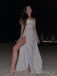 A-line White Side Slit Long Evening Prom Dresses, Custom Off Shoulder Prom Dress, MR8484