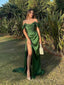A-line Green High Slit Long Evening Prom Dresses, Custom Prom Dress, MR8491