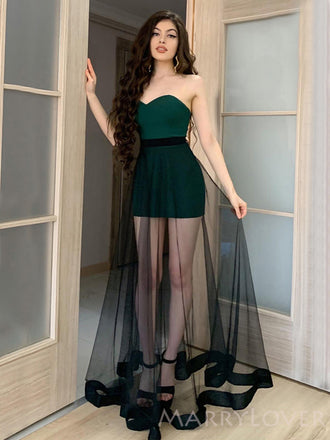 Sexy Tulle Strapless Long Evening Prom Dresses, Custom Sweet Heart Prom Dress, MR8494