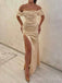 Royal Blue Satin Mermaid Off Shoulder Long Evening Prom Dresses, Custom Side Slit Prom Dress, MR8497