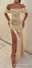 Royal Blue Satin Mermaid Off Shoulder Long Evening Prom Dresses, Custom Side Slit Prom Dress, MR8497