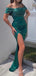 Royal Blue Satin Mermaid Off Shoulder Long Evening Prom Dresses, Custom Side Slit Prom Dress, MR8497