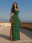 Mermaid Sequin Spaghetti Straps Long Evening Prom Dresses, Custom High Slit Prom Dress, MR8499