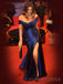 Off Shoulder Royal Blue Satin Mermaid Long Evening Prom Dresses, Custom Side Slit Prom Dress, MR8511