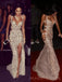 Sexy Tulle Beaded Spaghetti Straps Mermaid Long Evening Prom Dresses, Custom Side Slit Prom Dress, MR8516