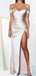 Off Shoulder Mermaid Sweet Heart Satin Long Evening Prom Dresses, Custom Side Slit Prom Dress, MR8517