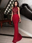 Mermaid Red Lace Long Evening Prom Dresses, Custom Halter Prom Dress, MR8521