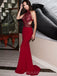 Mermaid Red Lace Long Evening Prom Dresses, Custom Halter Prom Dress, MR8521