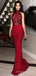 Mermaid Red Lace Long Evening Prom Dresses, Custom Halter Prom Dress, MR8521