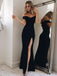 Off Shoulder Mermaid Black Long Evening Prom Dresses, Custom Side Slit Prom Dress, MR8523