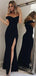 Off Shoulder Mermaid Black Long Evening Prom Dresses, Custom Side Slit Prom Dress, MR8523