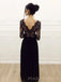 Black Tulle Appliques Long Sleeves Long Evening Prom Dresses, Custom High Slit Prom Dress, MR8525