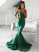 Simple Spaghetti Straps Mermaid Green Satin Long Evening Prom Dresses, Custom Prom Dress, MR8526