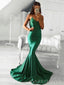 Simple Spaghetti Straps Mermaid Green Satin Long Evening Prom Dresses, Custom Prom Dress, MR8526