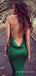 Simple Spaghetti Straps Mermaid Green Satin Long Evening Prom Dresses, Custom Prom Dress, MR8526