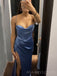 Simple Dusty Blue Satin Spaghetti Straps Long Evening Prom Dresses, Custom Mermaid Prom Dress, MR8528