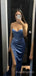 Simple Dusty Blue Satin Spaghetti Straps Long Evening Prom Dresses, Custom Mermaid Prom Dress, MR8528