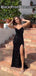 Mermaid Black Sequins Spaghetti Straps Long Evening Prom Dresses, Custom Side Slit Prom Dress, MR8529