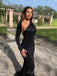 One Shoulder Black Sequins Long Sleeves Long Evening Prom Dresses, Custom Mermaid Prom Dress, MR8531