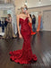 Simple Mermaid Red Sequins Spaghetti Straps Long Evening Prom Dresses, Custom Prom Dress, MR8534