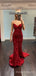 Simple Mermaid Red Sequins Spaghetti Straps Long Evening Prom Dresses, Custom Prom Dress, MR8534