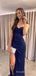 Strapless Navy Blue Sequins Sweet Heart Long Evening Prom Dresses, Custom Prom Dress, MR8537