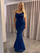 Simple Mermaid Spaghetti Straps Blue Long Evening Prom Dresses, Custom Prom Dress, MR8539